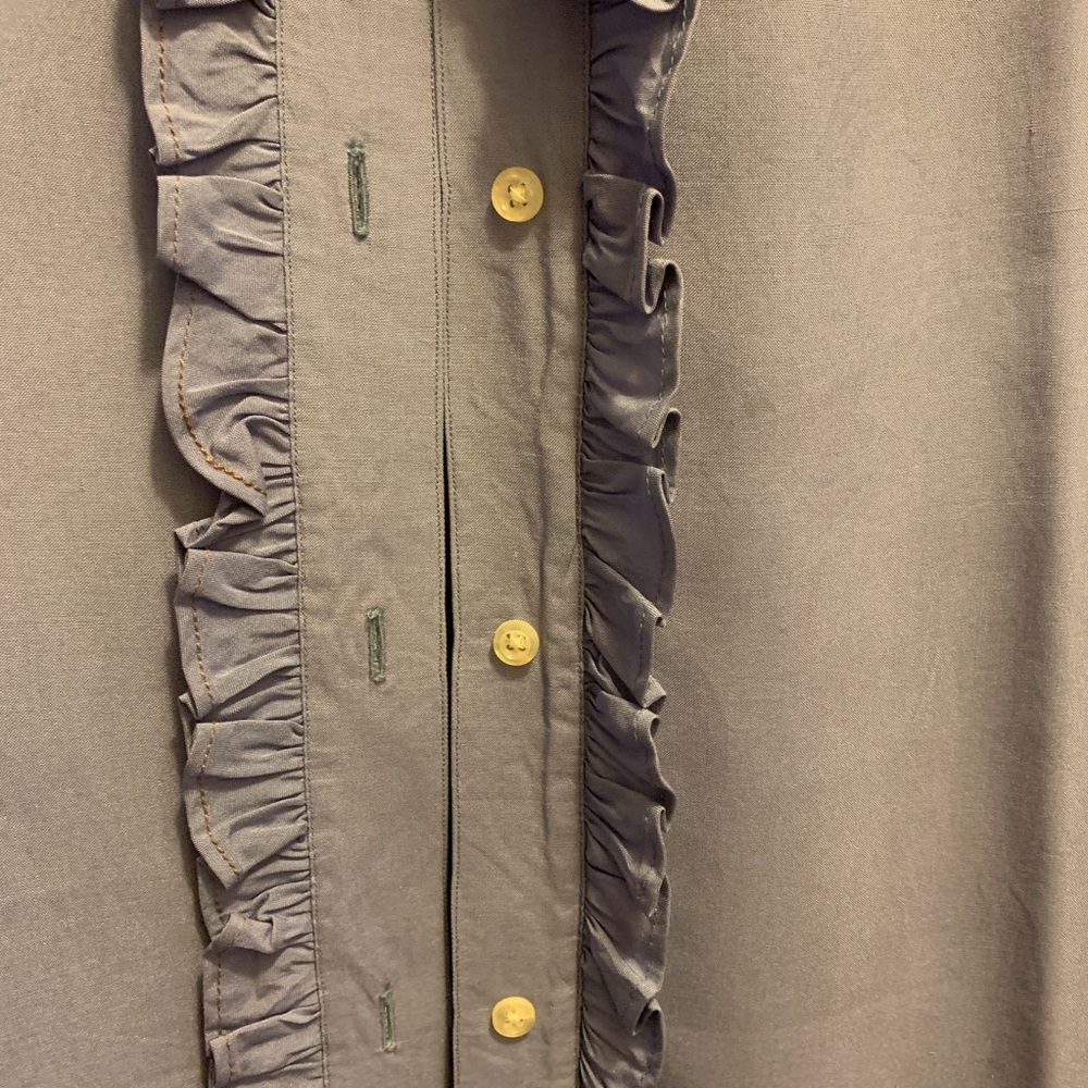 Custom Silk Button Down With Ruffle Edges - image 2